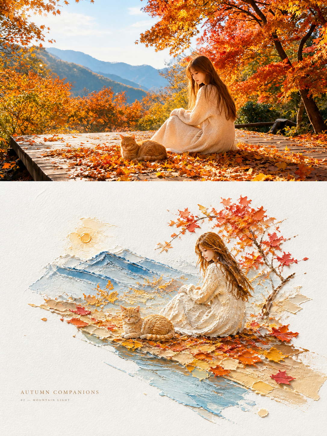Autumn Companions:Mountain light, portrait and ginger cat